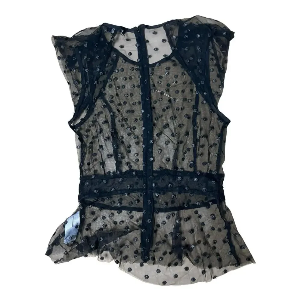 J Crew Blouse Womens Black‎ Cap Sleeve Top Dotted Tulle Sheer Polka Dot Size 00